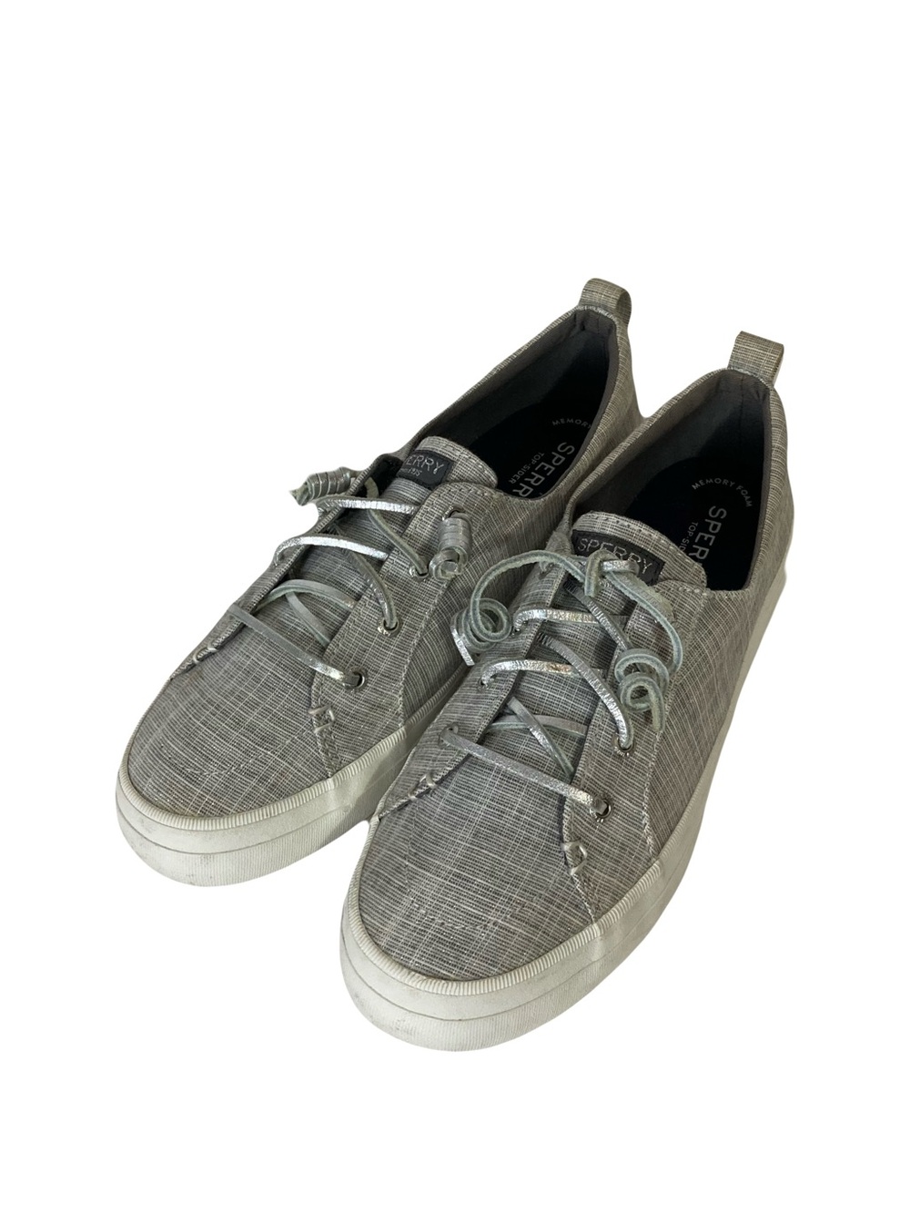 Nwot SPERRY Top Sider Shoes Women 9.5 Grey Silver Lace-Up Memory Foam